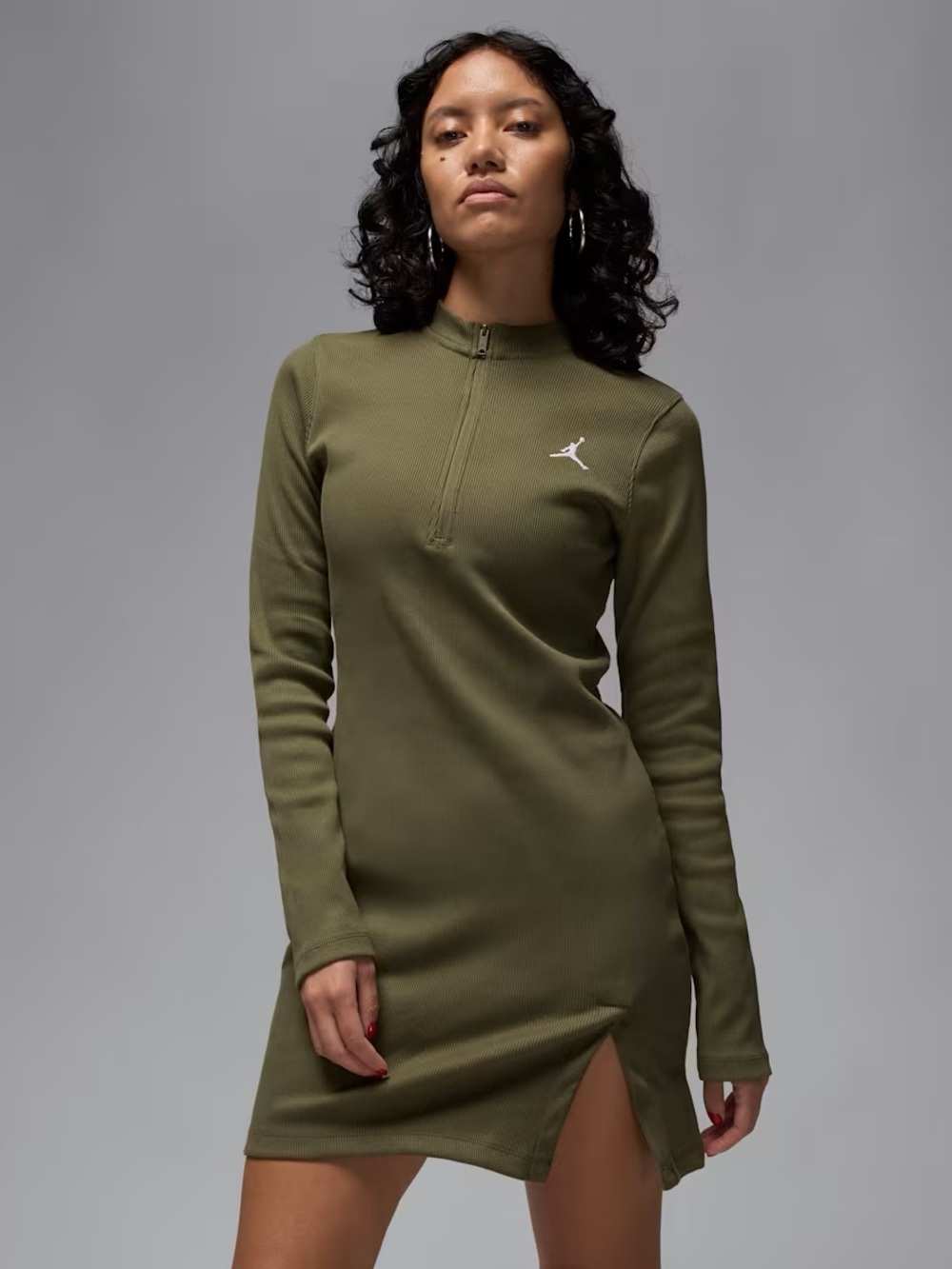 Jordan Olive Green Long-Sleeve Half-Zip Dress